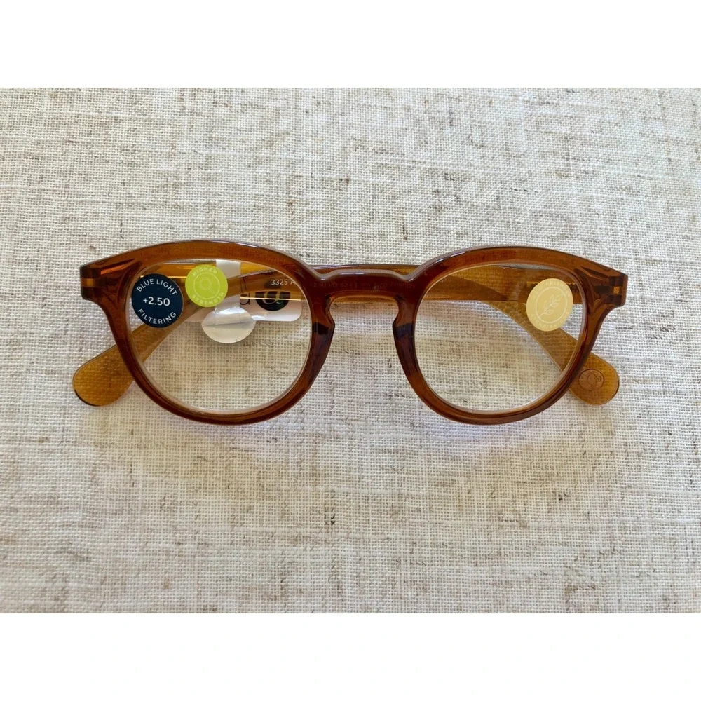NEW Peepers Anthropologie Brown Asher Blue Light Filtering Glasses +2.50